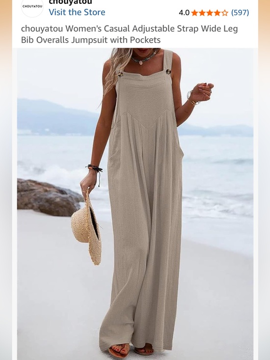 Chouyatou Pants - chouyatou Women's Casual Adjustable Strap Wide Leg Jumpsuit - Beige